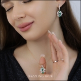 5x3mm Oval, Pear,Baguette & Round White Diamond Flower Cocktail Pendant Necklace and Dangle Earrings Set for Women in 18K Rose Gold