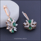 5x3mm Oval, Pear,Baguette & Round White Diamond Flower Cocktail Pendant Necklace and Dangle Earrings Set for Women in 18K Rose Gold