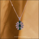 5x3mm Oval, Pear,Baguette & Round White Diamond Flower Cocktail Pendant Necklace and Dangle Earrings Set for Women in 18K Rose Gold