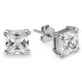 2.00 CT Sterling Silver White Stud Earrings Square Asscher cut CZ 6.5 MM Cubic Zirconia Double Prong Basket Setting Pushback Post
