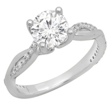 1.10 Carat (Ctw) 14K White Gold Round Moissanite & White Diamond Ladies Solitaire with Accents Bridal Engagement Ring