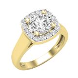 6.8mm Round Moissanite with White Diamond Engagement Ring Set for Women (White Diamond 0.28 ctw Color I-J Clarity I2-I3) in 10K Yellow Gold