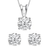 3.25 Carat (ctw) Round Moissanite Ladies Stud Earring & Pendant Jewelary Set 14K White Gold