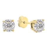 Charles and Colvard Forever Classic 4.5 mm Round Moissanite Solitaire Stud Earrings 14K Yellow Gold