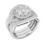 6.5mm Round Moissanite with White Diamond Engagement Ring Set for Women (White Diamond 0.53 ctw Color I-J Clarity I2-I3) in 10K White Gold
