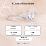 GRA Certified D Color VVS1 1.50 Cttw Round Moissanite Halo Bridal Wedding Ring Set for Women in 925 Sterling Silver