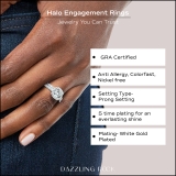 GRA Certified D Color VVS1 1.50 Cttw Round Moissanite Halo Bridal Wedding Ring Set for Women in 925 Sterling Silver