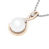 Round 8mm Cultured Freshwater Pearl & White Diamond Accent Charm Eternal Twist Pendant with 18 inch Silver Chain for Women in 18K Rose Gold