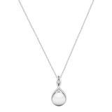 Round 8mm Cultured Freshwater Pearl & White Diamond Accent Charm Eternal Twist Pendant with 18 inch Silver Chain for Women in 925 Sterling Silver