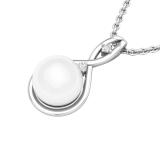 Round 8mm Cultured Freshwater Pearl & White Diamond Accent Charm Eternal Twist Pendant with 18 inch Silver Chain for Women in 925 Sterling Silver
