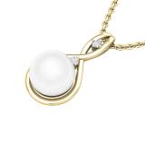 Round 8mm Cultured Freshwater Pearl & White Diamond Accent Charm Eternal Twist Pendant with 18 inch Gold Chain for Women in 14K Yellow Gold