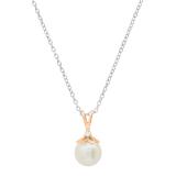 Round 8mm Cultured Freshwater Pearl & 0.03 CT White Diamond Solitaire Pendant with 18 inch Silver Chain for Women in 14K Rose Gold