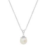 Round 8mm Cultured Freshwater Pearl & 0.03 CT White Diamond Solitaire Pendant with 18 inch Silver Chain for Women in 925 Sterling Silver