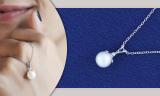 Round 8mm Cultured Freshwater Pearl & 0.03 CT White Diamond Solitaire Pendant with 18 inch Silver Chain for Women in 925 Sterling Silver