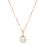Round 8mm Cultured Freshwater Pearl & 0.03 CT White Diamond Solitaire Pendant with 18 inch Gold Chain for Women in 10K Rose Gold