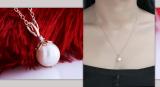 Round 8mm Cultured Freshwater Pearl & 0.03 CT White Diamond Solitaire Pendant with 18 inch Gold Chain for Women in 10K Rose Gold
