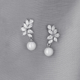 5.00mm each Round Cultured Freshwater Pearl & Marquise, Pear White Diamond Dangling Earrings for Her in 925 Sterling Silver in Screw Back