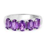 Sterling Silver Oval Cut Amethyst Ladies 5 Stone Bridal Engagement Ring