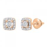 0.05 Carat (ctw) Round Blue White & Red Diamond Kite Shape Stud Earring 10K Rose Gold (Only 1pc)