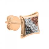 0.05 Carat (ctw) Round Blue White & Red Diamond Kite Shape Stud Earring 10K Rose Gold (Only 1pc)