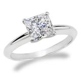 Certified 1.02 Carat (ctw) 14K White Gold Princess Cut Diamond Ladies Bridal Engagement Solitaire Ring 1 CT