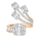 1.81 Carat (ctw) Baguette & Round Diamond Ladies Bypass Engagement Ring 14K White & Rose Gold