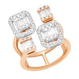1.02 Carat (ctw) Baguette & Round Diamond Ladies Engagement Ring 1 CT 14K White & Rose Gold