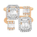 1.02 Carat (ctw) Baguette & Round Diamond Ladies Engagement Ring 1 CT 14K White & Rose Gold