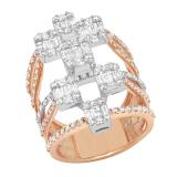 2.30 Carat (ctw) Baguette Princess & Round Diamond Ladies Fancy Engagement Ring 14K White & Rose Gold