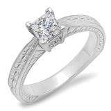 0.44 Carat (ctw) 14k White Gold Princess Cut Diamond Ladies Solitaire Bridal Engagement Ring