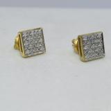0.25 Carat (ctw) Round Diamond Square Mens Hip Hop Iced Stud Earrings 1/4 CT 18K Yellow Gold Plated Sterling Silver