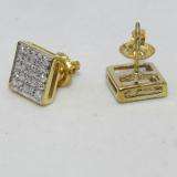 0.25 Carat (ctw) Round Diamond Square Mens Hip Hop Iced Stud Earrings 1/4 CT 18K Yellow Gold Plated Sterling Silver