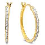 0.25 Carat (ctw) 18k Yellow Gold Plated Sterling Silver Round Diamond Ladies Hoop Earrings