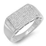 0.85 Carat (ctw) Platinum Plated Sterling Silver Round Cut Diamond Mens Flashy Hip Hop Pinky Ring