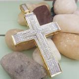 2.00 Carat (ctw) 18K Yellow Gold Plated Sterling Silver Micro Pave Diamond Mens Hip Hop Religious Cross Pendant