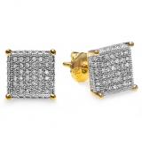 0.65 Carat (ctw) 18k Yellow Gold Plated Sterling Silver Diamond Dice Shape Ice Cube Mens Hip Hop Iced Stud Earrings