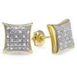 0.25 Carat (ctw) 18K Yellow Gold Plated Sterling Silver Diamond Kite Shape Domed Mens Hip Hop Iced Stud Earrings 1/4 CT