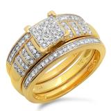 0.36 Carat (ctw) 18K Yellow Gold Plated Sterling Silver Round White Diamond Womens Micro Pave Engagement Ring Trio Bridal Set 1/3 CT