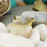 0.35 Carat (ctw) 18K Yellow Gold Plated Sterling Silver Round White Diamond Men & Womens Micro Pave Engagement Ring Trio Bridal Set 1/3 CT