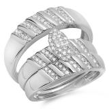 0.35 Carat (ctw)  Sterling Silver Round White Diamond Men & Womens Micro Pave Engagement Ring Trio Bridal Set 1/3 CT