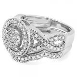 0.55 Carat (ctw) 10K White Gold Round White Diamond Womens Micro Pave Engagement Ring Set 1/2 CT