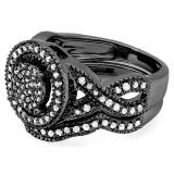 0.55 Carat (ctw) Black Rhodium Plated Sterling Silver Round White Diamond Womens Micro Pave Engagement Ring Set 1/2 CT