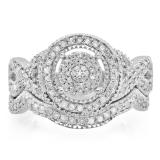 0.55 Carat (ctw) Sterling Silver Round White Diamond Womens Micro Pave Engagement Ring Set 1/2 CT