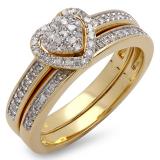 0.25 Carat (ctw) 14k Yellow Gold White Diamond Ladies Heart Bridal Engagement Ring Set 1/4 CT