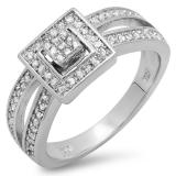 0.25 Carat (ctw) Sterling Silver White Diamond Ladies Split Shank Bridal Engagement Ring 1/4 CT