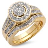 0.50 Carat (ctw) 18k Yellow Gold Plated Sterling Silver White Diamond Round Ladies Bridal Engagement Ring Set 1/2 CT
