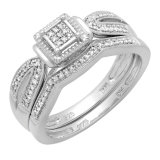 0.25 Carat (ctw) Sterling Silver Round White Diamond Ladies Bridal Split Shank Engagement Ring With Matching Wedding Band Set 1/4 CT