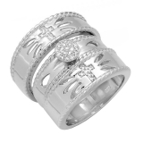 0.15 Carat (ctw) Sterling Silver Round White Diamond Men & Women's Vintage Style Cross Design Engagement Ring Trio Bridal Set