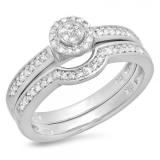 0.25 Carat (ctw) Sterling Silver Round Diamond Ladies Cluster Bridal Engagement Ring With Matching Band Set 1/4 CT