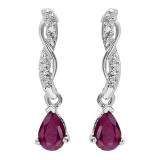 1.14 Carat Pear-Shaped Red Ruby & Round Diamond Dangling Stud Earrings for Women in 925 Sterling Silver